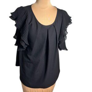 Joseph Ribkoff Black Pleated Flutter Sleeve Top size 8